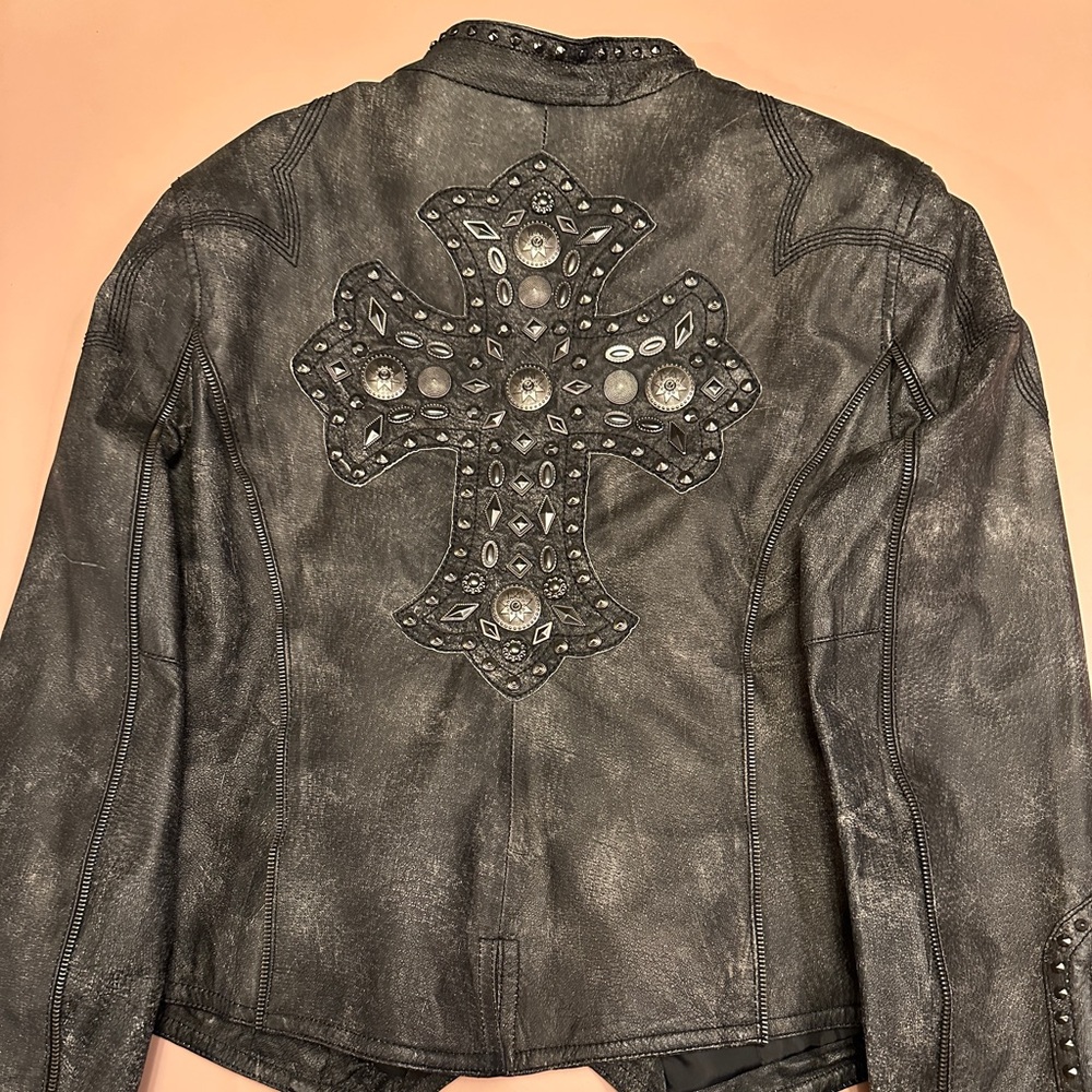 Cripple Creek Leather Jacket with decorative cross